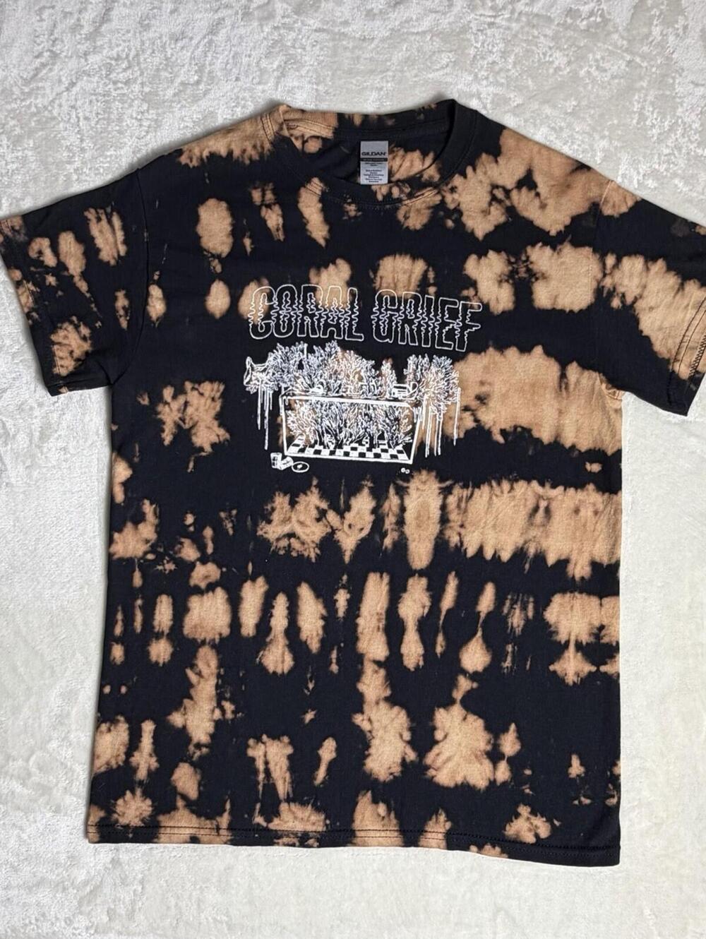 Coral Grief Band T-Shirt Bleach Dye Acid Wash Black Brown Indie Shoegaze Small